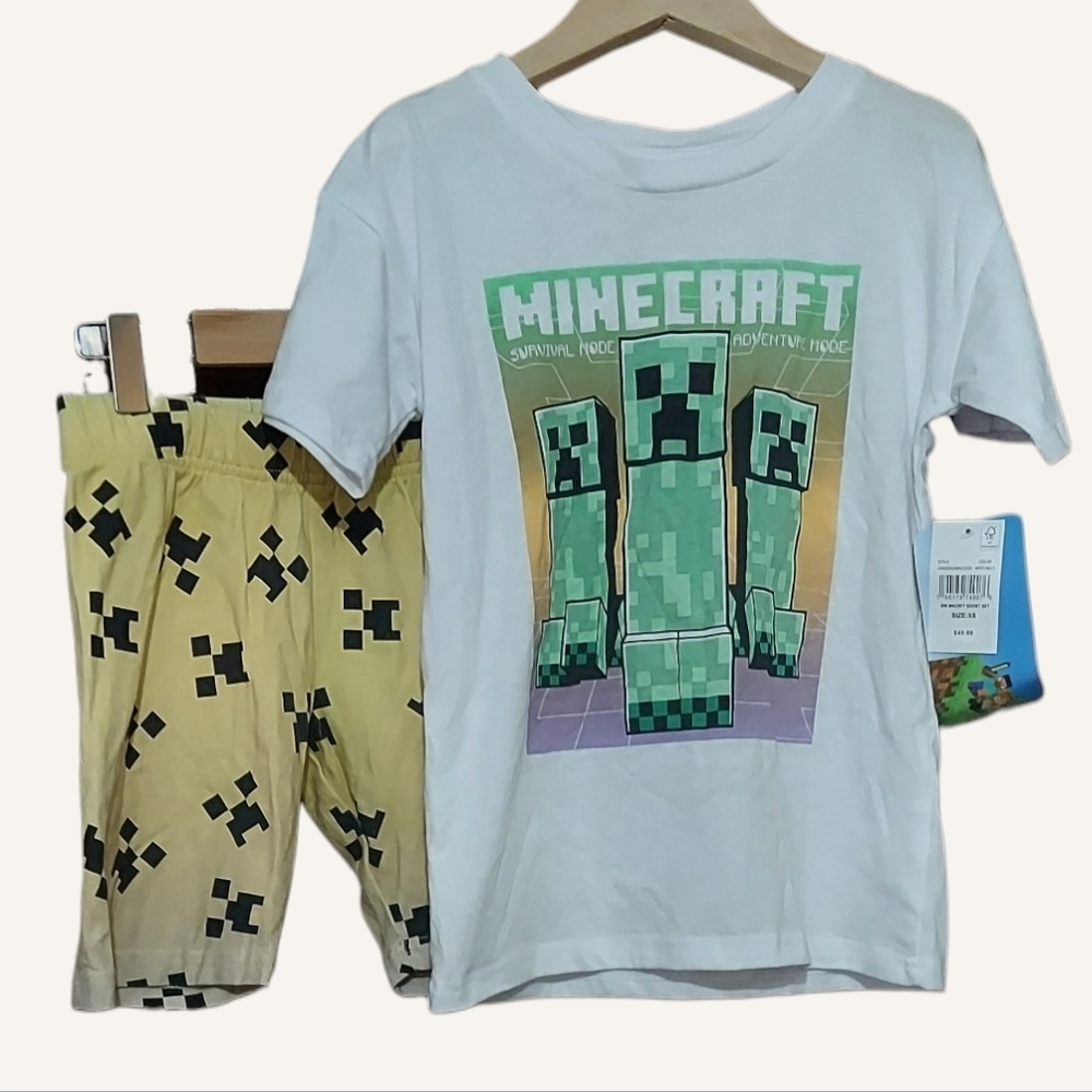 NWT Kids Brown And White Minecraft Short Set Size XS